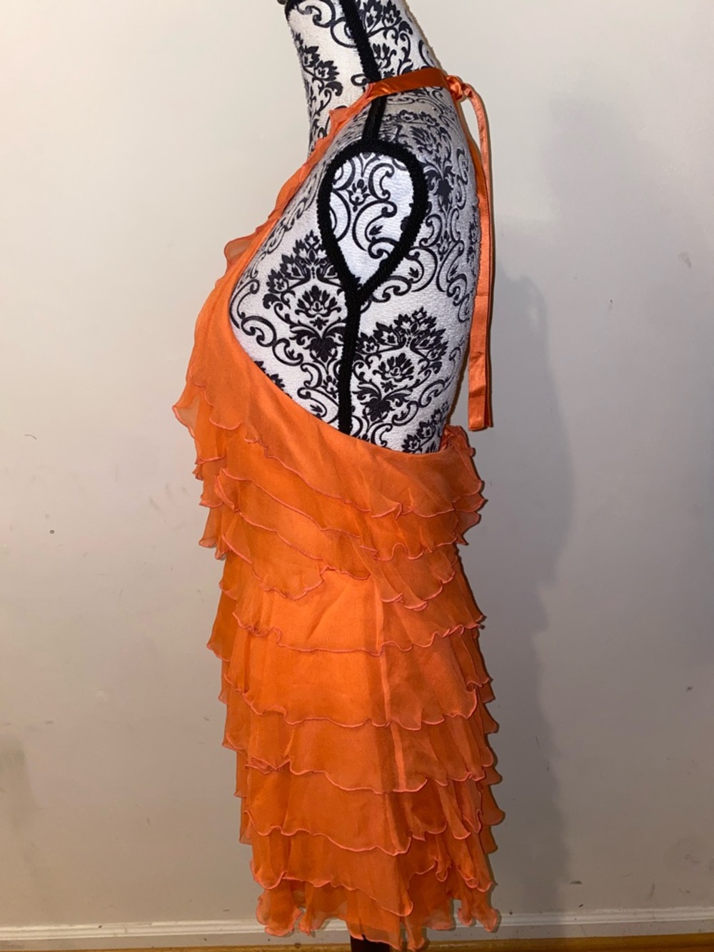 Alice + Olivia Coral Silk Chiffon Tiered Ruffle Halter Mini Dress Size Large - Picture 7 of 15